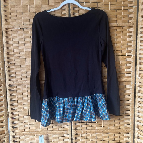 NWT Anthropologie Maeve Long Sleeve Peplum Top Black Plaid Cotton Stretch Small - Picture 4 of 4